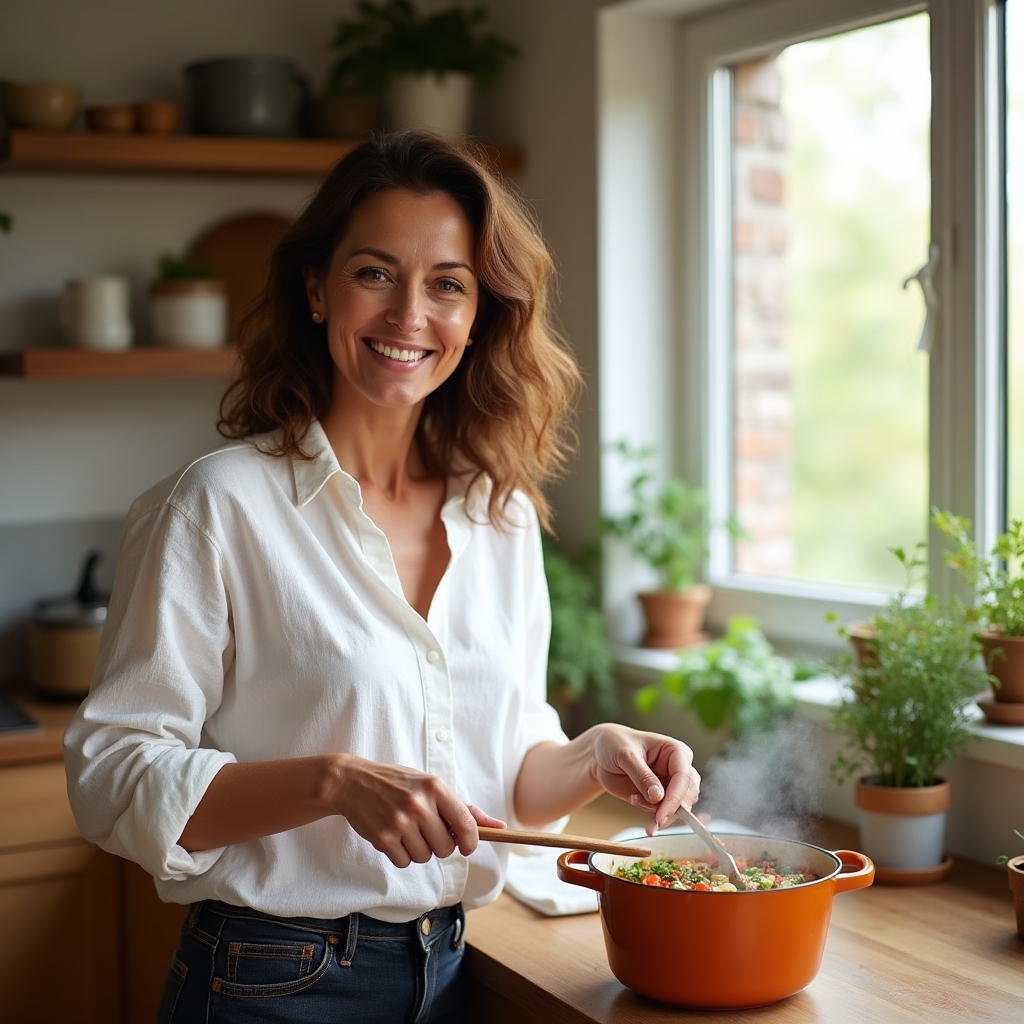 Femme préparant un repas sain avec des légumes frais