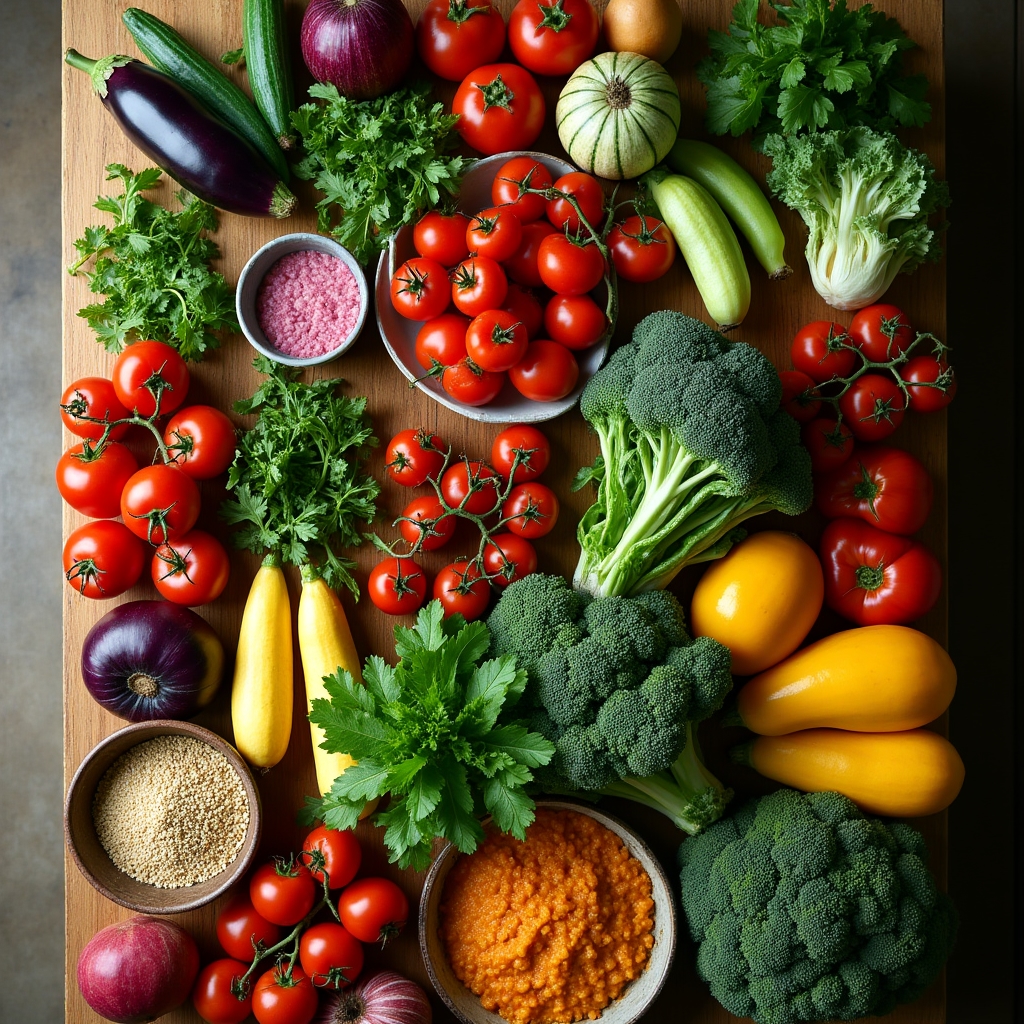 Table colorée avec légumes frais et ingrédients naturels