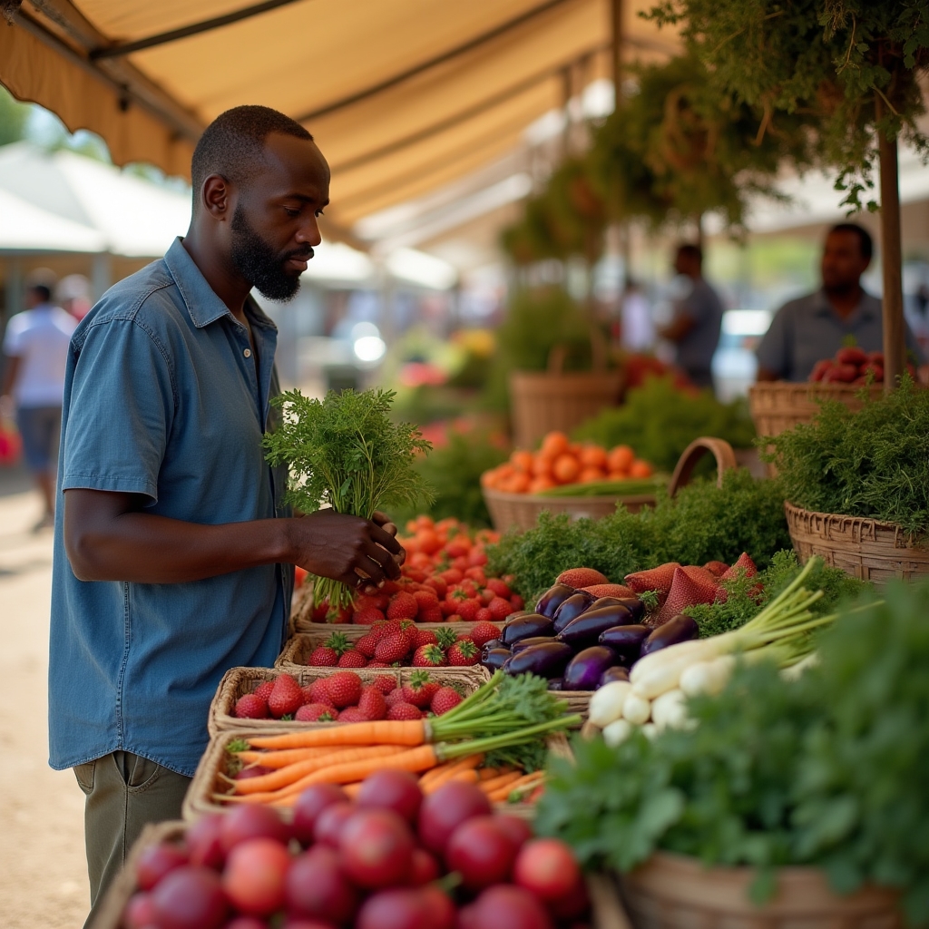 Marché local avec produits frais et légumes de saison